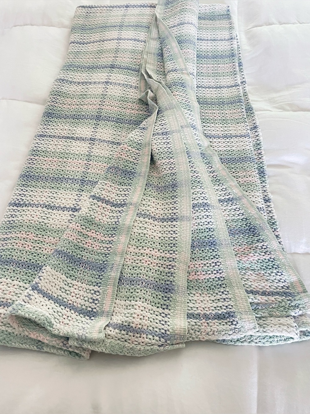 Vintage JCPENNEY Lightweight Plaid Thermal Knit Blanket/Throw Pink Green 74x84